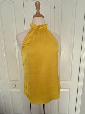 White House Black Market Yellow Ruffle Neck Halter Blouse | Size 4